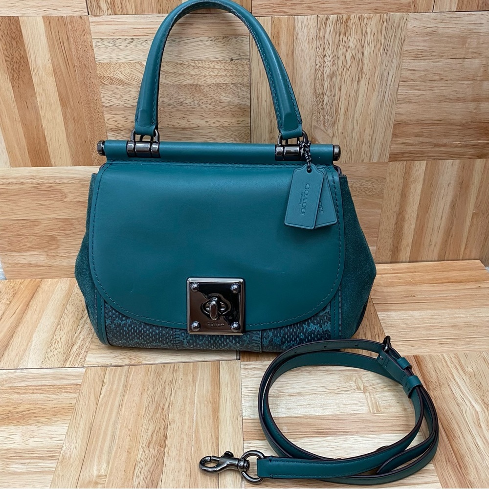 COACH 12086 Green Drifter Snakeskin Top Handle Crossbody Shoulder Bag - Picture 5 of 16